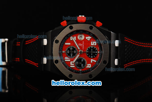 Audemars Piguet Royal Oak Offshore Swiss Valjoux 7750 Automatic Movement with Red Dial and White Numeral Markers-Run 12 Second - Click Image to Close